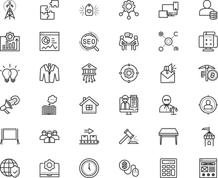 business vector icon set such as: mathematics, company, targeting, text, ppc, tutorial, counter, costume, engagement, colleague, medieval, generating, safety, hammer, resource, improvement, cargo