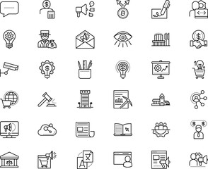 business vector icon set such as: rail, judge, commercial, signature, cctv, banker, sales, display, headlines, relations, tablet, icons, column, electric, elements, scale, green, share, think