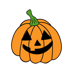 Halloween Jack o lantern pumpkin with funny smiling face. vector illustration in cartoon doodle style optimized for svg format for die silhouette cutting. Design element for crafts