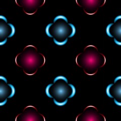 Neon shapes decorated with colored plasma...Seamless vibrant pattern on a black background...Texture for wider use. Graphic design.Dark texture with vibrant shapes.........
