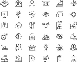 business vector icon set such as: fortune, bedroom, badge, point, style, face, mowing, opinions, software, unite, messaging, compound, shield, eye, pin, iris, position, innovation, woman, merger