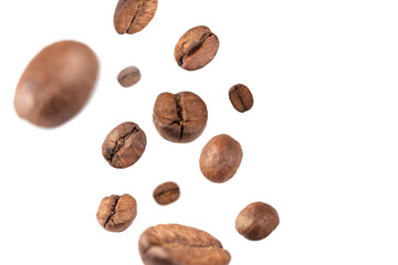 coffee beans in flight on white background