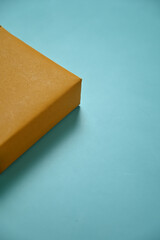 A haft box on blue background.copy space.