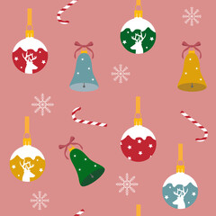 Vector holiday seamless illustration with Christmas decorations
