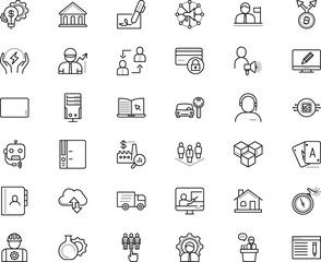 business vector icon set such as: command, virtual, motor, schedule, tool, resources, creativity, helpline, personnel, food, stroke, free, industry, shape, blog, moving, commercial, write, shipping