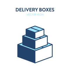 Stack of delivery boxes flat isometric icon. Vector illustration of closed cardboard boxes of different sizes. Postal service, parcel package, delivery service icon, packing things