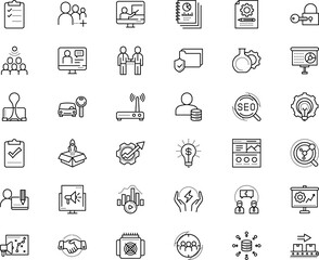business vector icon set such as: template, tutorial, study, economic, desk, chemistry, gadget, rental, manufacture, annual, questionnaire, modem, rocket, tick, keyhole, material, bill, adult