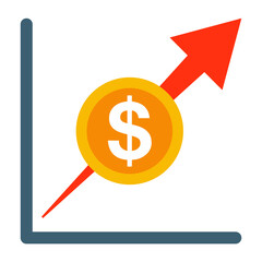 Dollar Up Stock Market Icon Logo Design Element. Big Dollar Currency Symbol With Rising Up Growing Arrow. Finance Success Concept. Profit or business Income growing up concepts with graph.