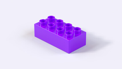 Purple Plastic BuildingBrick on a White Background. 3d render with a work path