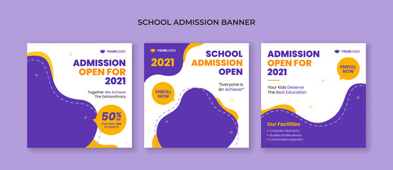 School admission square banner. Suitable for educational banner and social media post template - obrazy, fototapety, plakaty