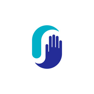 logo of a palm and a curve forming a loop
