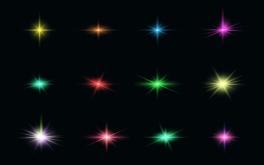 Set of Realistic light effects composition with bright color