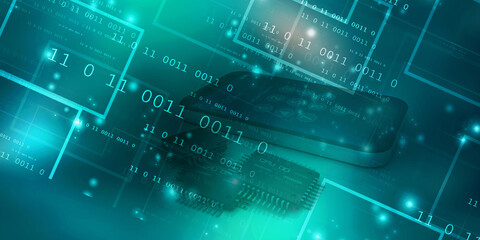 2d illustration abstract digital binary data on computer screen