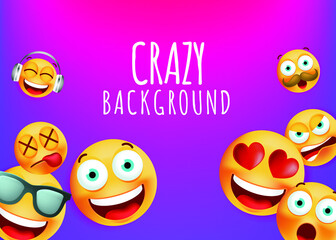 High Quality Emoticon Character on Pink and Purple Background . Isolated Vector Elements