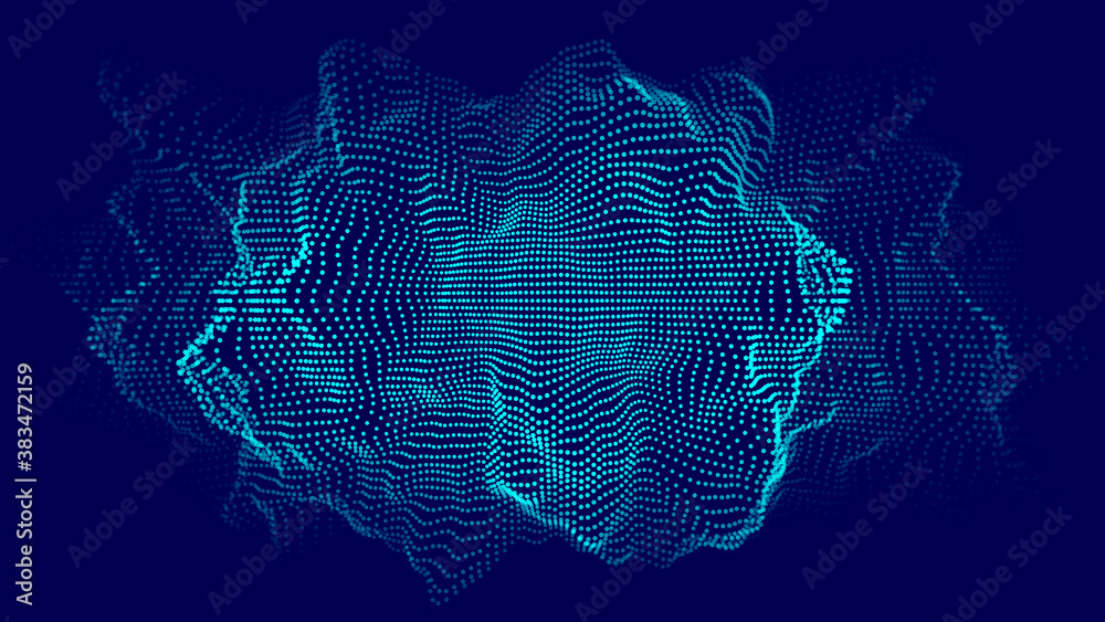 Wall mural blue sphere of particles and with explosion effect. modern sci-fi elements consisting of points. big