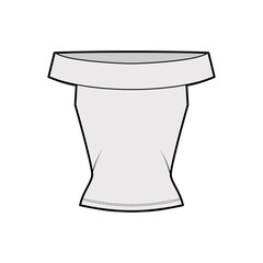 Off-the-shoulder stretch top technical fashion illustration with sleeveless, close-fitting shape. Flat shirt outwear apparel template front grey color. Women, men, unisex blouse CAD mockup