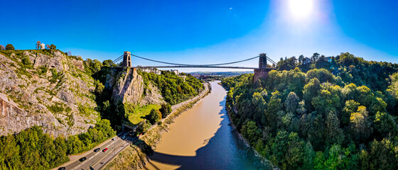 Aerial view of Clifton suspension bridge in Bristol