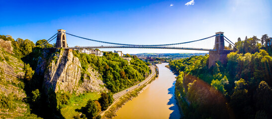 Aerial view of Clifton suspension bridge in Bristol