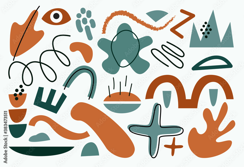 Poster vector set of abstract geometric shapes in flat style on a white background. trendy organic and mini