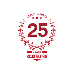 25 year anniversary logotype with red color on white background for celebration event