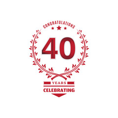 40 year anniversary logotype with red color on white background for celebration event