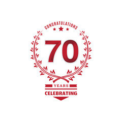 70 year anniversary logotype with red color on white background for celebration event