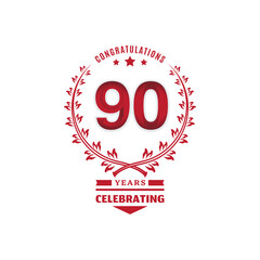 90 year anniversary logotype with red color on white background for celebration event