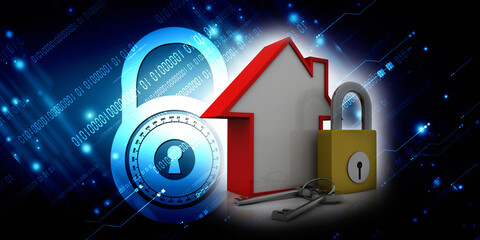 3D rendering home protection lock
