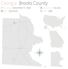 Large and detailed map of Brooks county in Georgia, USA.
