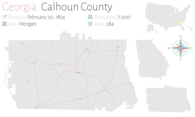 Fototapeta premium Large and detailed map of Calhoun county in Georgia, USA. 