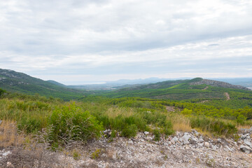 Serra d'Irta natural park, Alcossebre, Costa del Azahar, Spain. Beautiful protected area, contrasted by mountains and clouds. Located between Alcossebre and Peniscola, near the Mediterranean sea. 