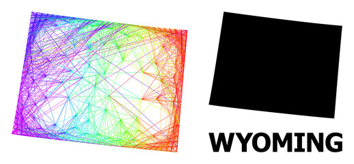 Wire frame and solid map of Wyoming State. Vector structure is created from map of Wyoming State with intersected random lines, and has bright spectral gradient.