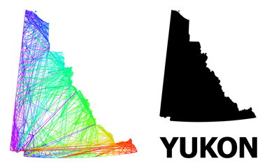 Wire frame and solid map of Yukon Province. Vector model is created from map of Yukon Province with intersected random lines, and has bright spectral gradient.
