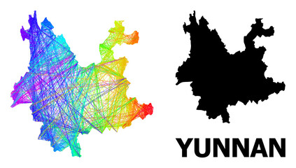 Wire frame and solid map of Yunnan Province. Vector structure is created from map of Yunnan Province with intersected random lines, and has spectral gradient.