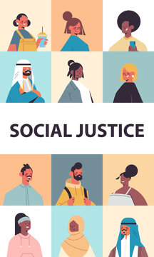 srt mix race people avatars racial equality social justice stop discrimination concept male female cartoon characters portraits collection vertical vector illustration