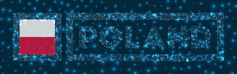 Poland badge. Flag of Poland in glowing network geometric style. Stylish vector illustration.