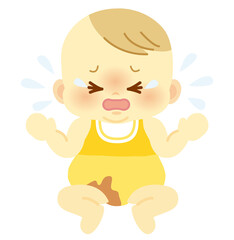 ベビー服のうんこ染みが不快感のある泣き顔の赤ちゃん＿ベビー全身イラスト70