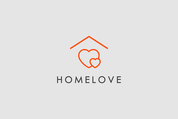 Love Home Logo. Red Linear Style Heart and House Icon Combination. Usable for Building and Health Care Logos. Flat Vector Logo Design Template Element.