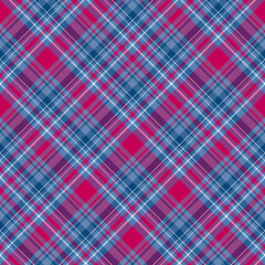 Seamless pattern in blue, bright pink and white colors for plaid, fabric, textile, clothes, tablecloth and other things. Vector image. 2