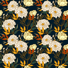 Nahtloses Muster des Blumenkonzepts mit Vintage-Stil