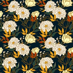 Fototapete Für Sie Nahtloses Muster des Blumenkonzepts mit Vintage-Stil