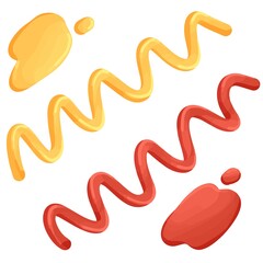 Simple minimal sandwich sauce red ketchup and yellow american mustard icon food illustration vector design element for a restaurant menu isolated on a white background