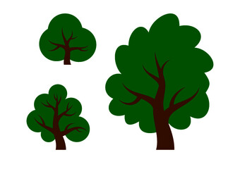 Cartoon illustration of a deciduous tree set