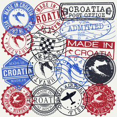 Croatia Set of Stamps. Travel Passport Stamp. Made In Product. Design Seals Old Style Insignia. Icon Clip Art Vector.