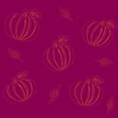 Seamless pumpkin pattern,hand drawn autumn illustration for wallpaper, wrapping design,simple template in doodle style for Halloween,thanksgiving decoration background,vector pumpkin silhouette
