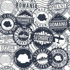 Bucharest Romania Stamps. City Stamp Vector Art. Postal Passport Travel. Design Set Pattern.