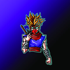 Ninja modern shuriken Esport logo mascot illustration