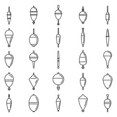 Fishing bobber icons set. Outline set of fishing bobber vector icons for web design isolated on white background
