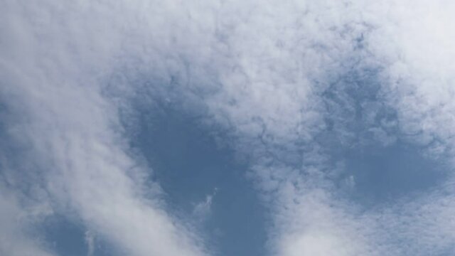 timelapse clouds flowing in the blue sky. timelapse video for white clouds moving in the beautiful blue sky at Noon Time. White blue clouds moving very fast in the sky.