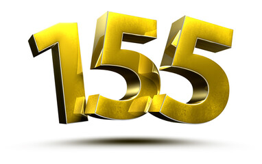 Gold numbers 155 isolated on white background illustration 3D rendering.(with Clipping Path).